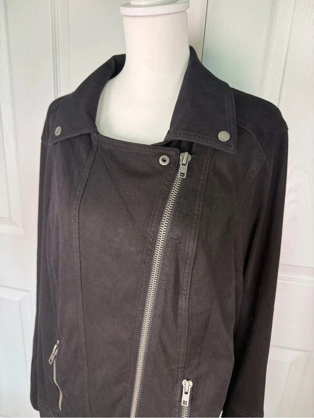 Liverpool Women's Black Lightweight Stretch Asymmetrical Moto Coat Jacket 2XL